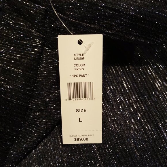 JM Studio Pants LGE  Navy Silver Metallic  Wide Leg  Sheer over solid lining NWT - Picture 9 of 10